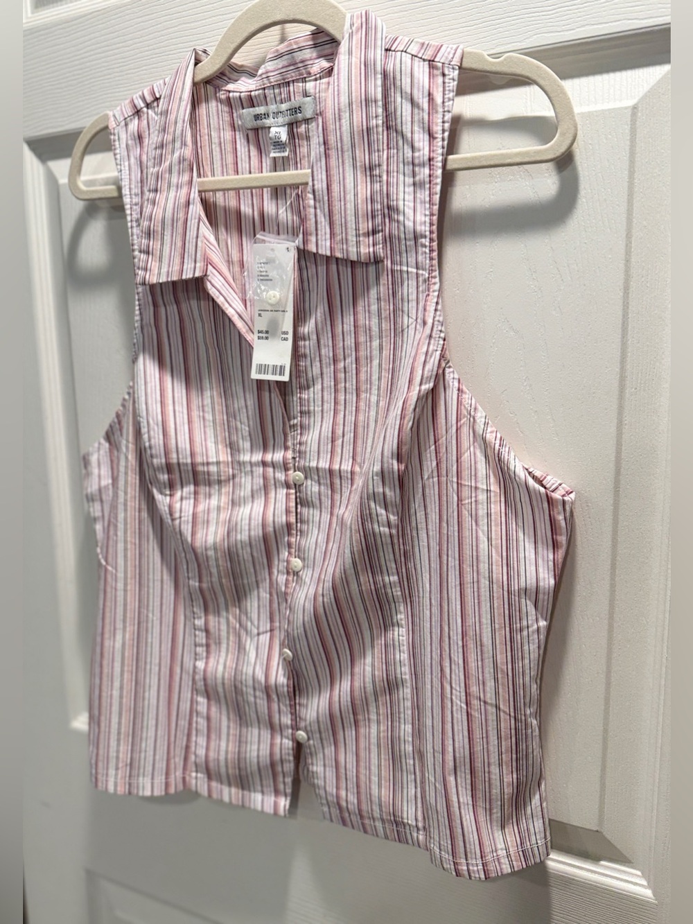 NWT Urban Outfitters Party Girl Sleeveless Shirt Vest Pink Stripe XL - Picture 3 of 9